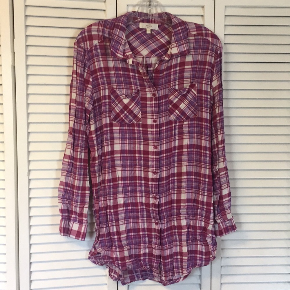 Plaid button down tunic